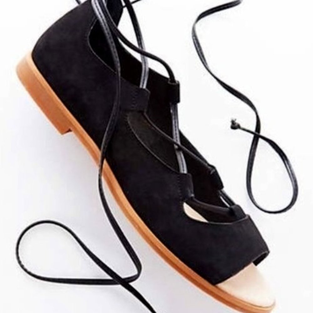 NWT J Jill Black Lace Up Open Toe Sandal, Size 8.5